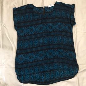Blue and black sheer blouse. High-low with zipper